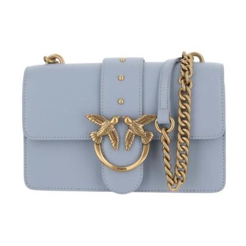 Love Birds Leren Tas met Diamanten Gesp Pinko , Blue , Dames