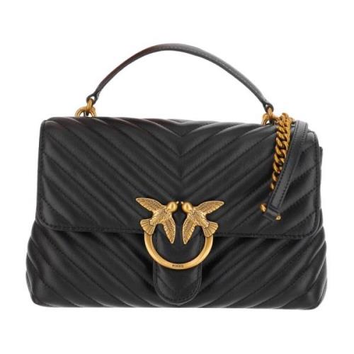 Gestikte Chevron Leren Handtas Pinko , Black , Dames