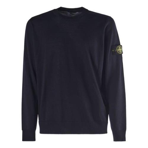 Blauwe Wol Ronde Kraag Trui Stone Island , Blue , Heren