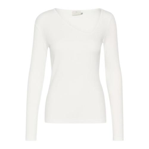 Asymmetrische Hals Lange Mouw T-Shirt Kaffe , White , Dames