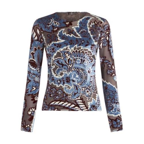 Blauwe Bloemen Paisley Velvet Top Etro , Multicolor , Dames