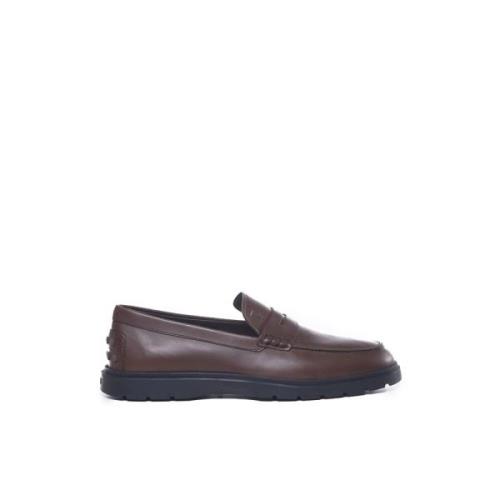 Leren Loafers Rubberen Zool Made in Italy Tod's , Brown , Heren