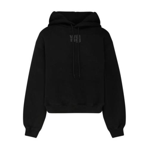 Zwarte katoenen rubberen logo-hoodie Alexander Wang , Black , Dames