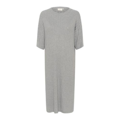 Grijze Melange Gebreide Jurk met Splitten Kaffe , Gray , Dames