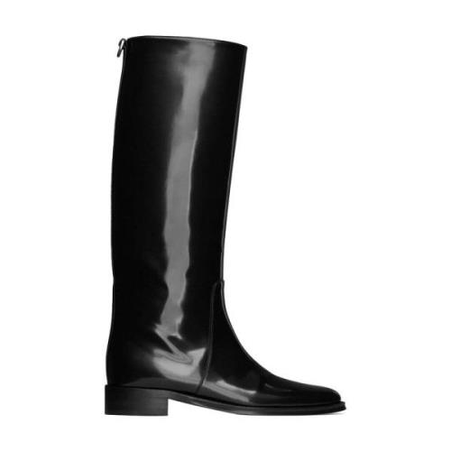 Stijlvolle Zwarte Leren Enkellaarzen Saint Laurent , Black , Dames