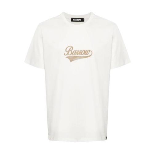 Crew Neck T-shirt met Print voor en achter Barrow , White , Heren