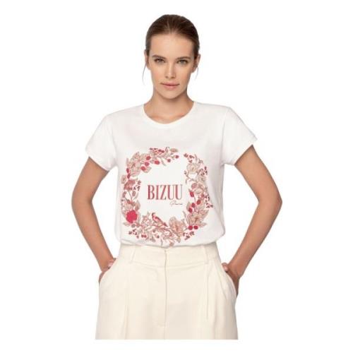 Bloemen Geborduurd Kortemouw T-shirt Alva Bizuu , White , Dames