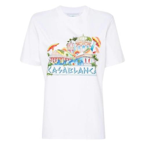 Witte Crewneck Bedrukte T-shirts en Polos Casablanca , White , Dames