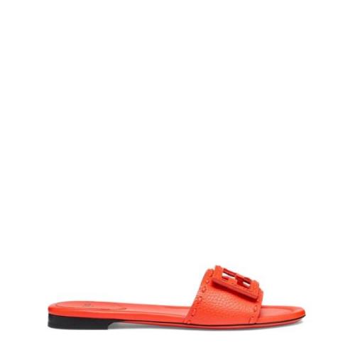 Rode Leren Slides met FF Motief Fendi , Red , Dames