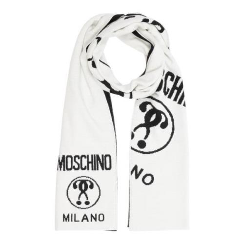 Multicolor Logo Wollen Sjaal Moschino , White , Heren