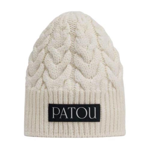 Chunky Cable Knit White Hat Patou , White , Dames