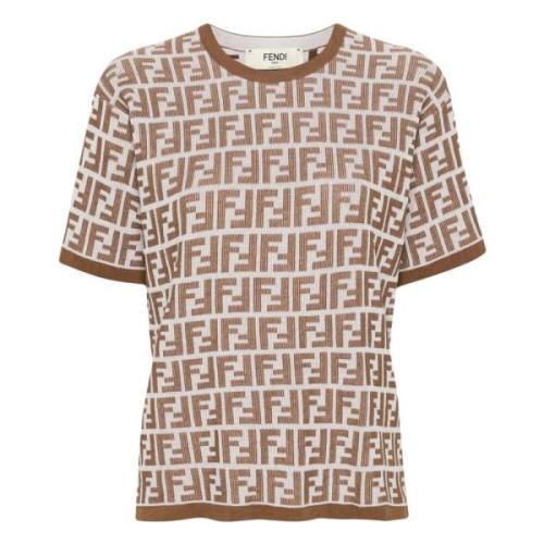 Tweekleurige FF-motief ronde hals trui Fendi , Brown , Dames