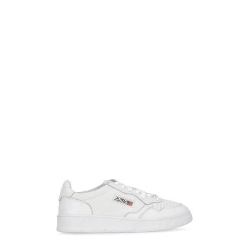 Witte Leren Sneakers met Geborduurd Logo Autry , White , Dames