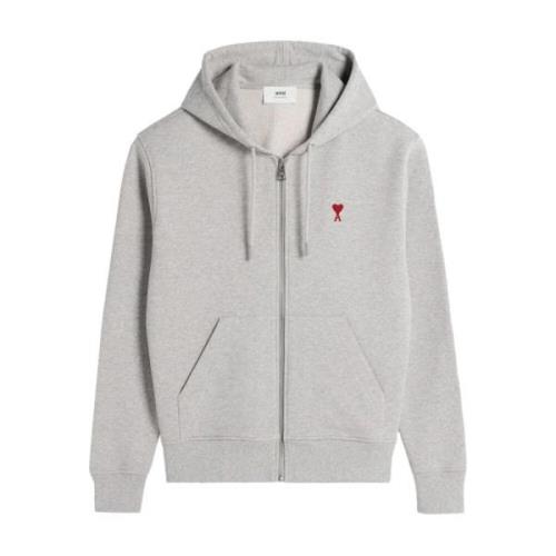 Grijze Hoodie Met Rits Ami Paris , Gray , Heren