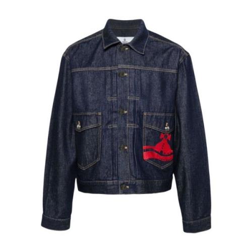 Indigo Denim Jack met Orb Logo Vivienne Westwood , Blue , Heren