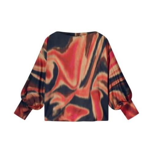 Batwing Sleeve Blurry Print Top Summum Woman , Multicolor , Dames