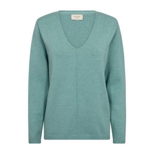 Turquoise V-hals Pullover Freequent , Blue , Dames