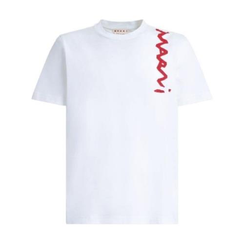 Logo Jersey T-Shirt Wit Korte Mouw Marni , White , Heren