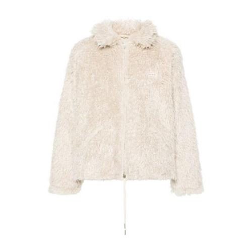 Faux Shearling Logo Patch Jas Marni , Beige , Heren