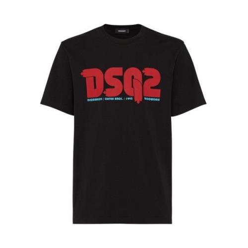 Zwarte Regular Fit Tee Wintercollectie Dsquared2 , Black , Heren