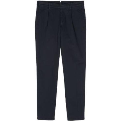 Marineblauwe Geplooide Katoenen Broek Slim Fit Brioni , Blue , Heren