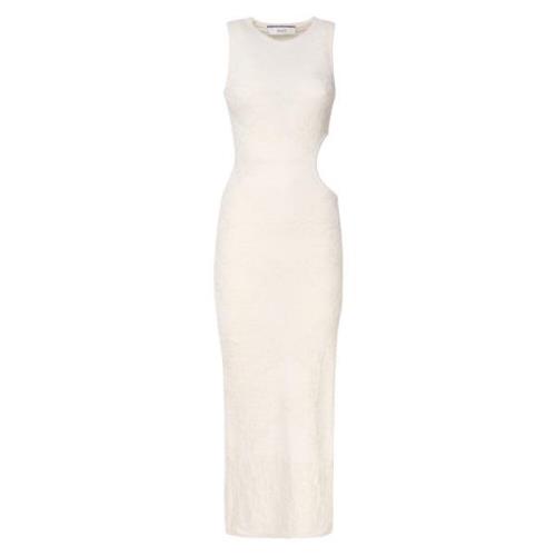 Elegante Lange Crèmekleurige Jurk met Uitsnijding Akep , White , Dames