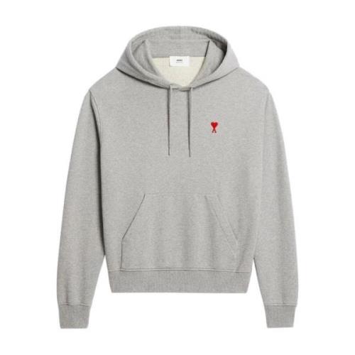 Organische Katoen Logo Hoodie Licht Grijs/Rood Ami Paris , Gray , Here...