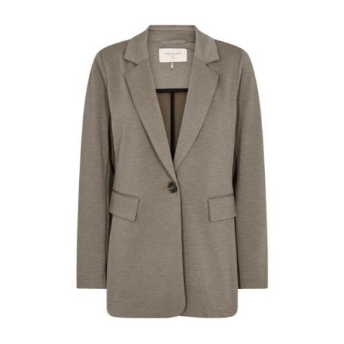 Elegante Blazer met Brede Revers Freequent , Beige , Dames