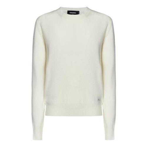 Witte Wol Crewneck Sweater met Logo Dsquared2 , White , Dames