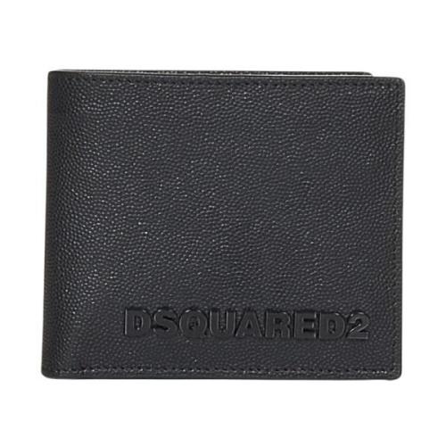 Zwarte Leren Bi-Fold Portemonnee Dsquared2 , Black , Heren