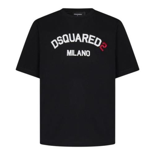 Zwart Loose-Fit T-shirt met Letterprint Dsquared2 , Black , Heren