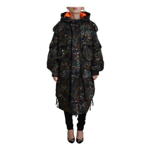 Groene Camo Hooded Parka Jas Dsquared2 , Multicolor , Dames