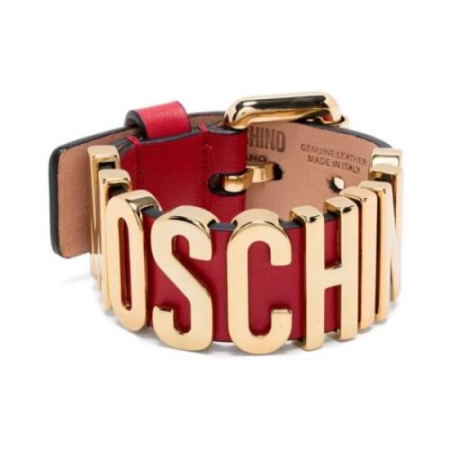 Rood Leren Gesp Armband Moschino , Red , Dames