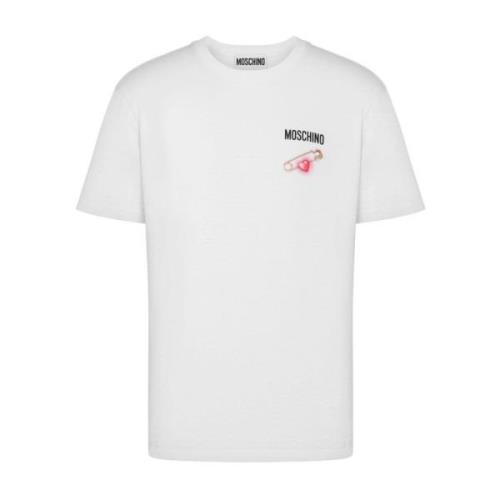 Logo Print Crew Neck T-shirts Moschino , White , Heren