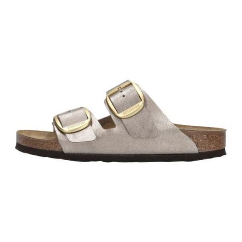 Metallic Taupe Slippers met Gespsluitingen Birkenstock , Beige , Dames