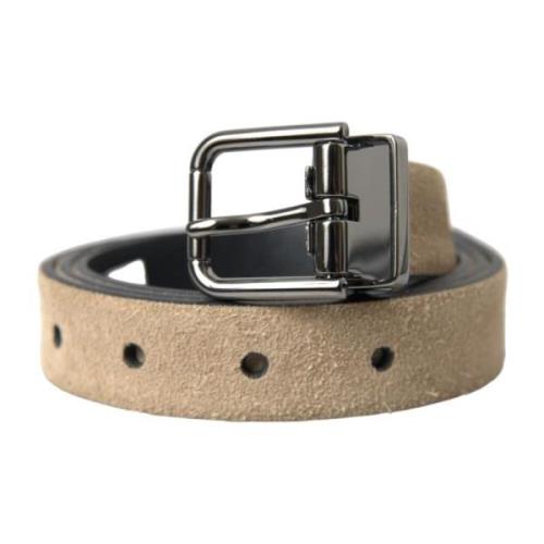 Beige Suède Zilveren Gesp Riem Dolce & Gabbana , Beige , Dames