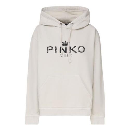 Beige Hoodie met Voorlogo Pinko , Beige , Dames