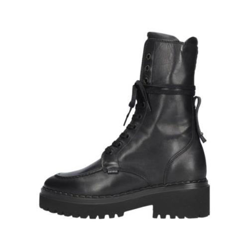 Zwarte Leren Veterlaarzen Nubikk , Black , Dames