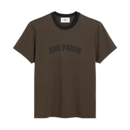 Logo Print Crew Neck T-shirts Ami Paris , Brown , Heren