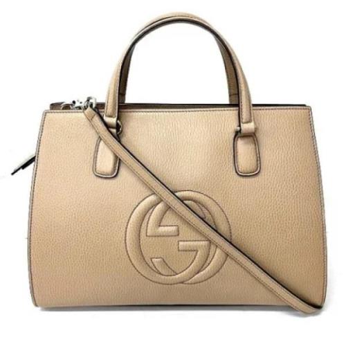 Pre-owned Leather handbags Gucci Vintage , Beige , Dames