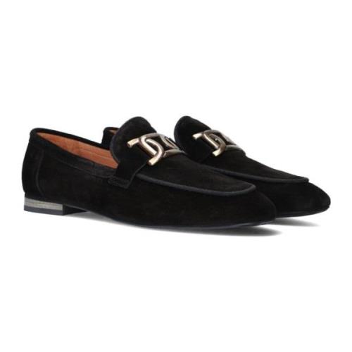 Zwarte Suède Loafers met Gouden Detail Notre-v , Black , Dames