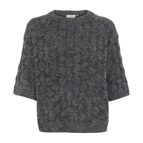 Donkergrijze Melange Gebreide Trui Kaffe , Gray , Dames