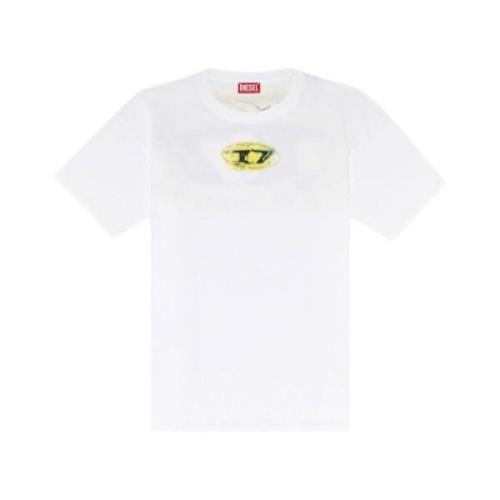 Neon Oval D Logo T-shirt Diesel , White , Heren