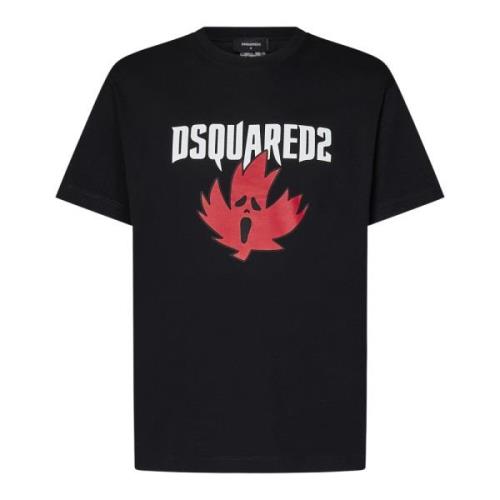 Zwart T-shirt met Ghost Maple Leaf Print Dsquared2 , Black , Heren