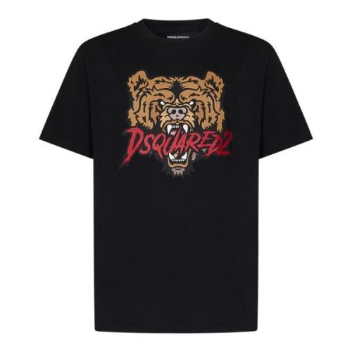 Zwart Grafisch Print T-Shirt Cool Fit Dsquared2 , Black , Heren