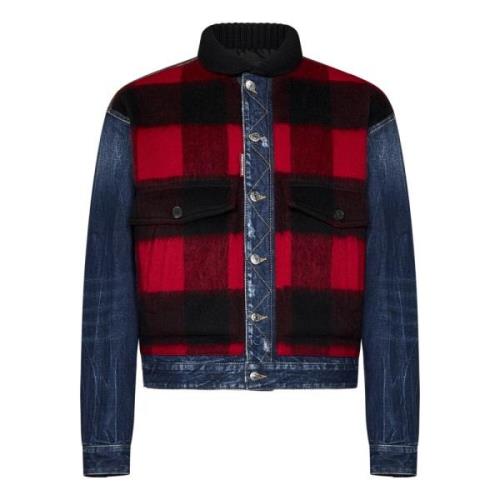 Blauwe Denim Worker Jacket met Tartan Inzet Dsquared2 , Multicolor , H...