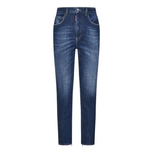 Hoge Taille Twiggy Blauwe Denim Jeans Dsquared2 , Blue , Dames