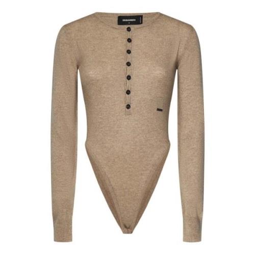 Zand Tricot Gebreide Henley Bodysuit Dsquared2 , Beige , Dames