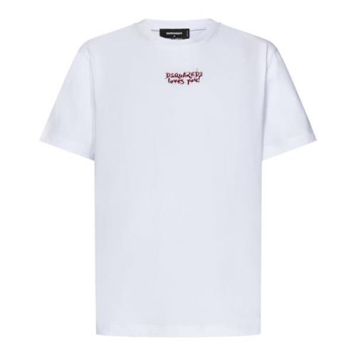 Wit Katoenen Jersey T-Shirt met Lettering Dsquared2 , White , Heren