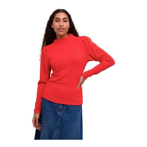 Vurige Rode Pofschouder Blouse Kaffe , Red , Dames